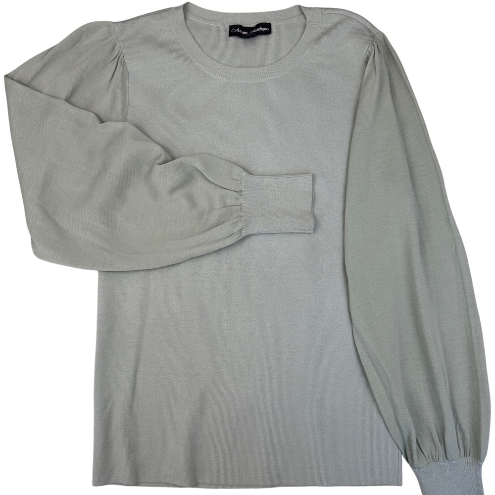 Catherine Malandrino Green Sweater Top Long Puff Sleeve Knit MEDIUM Viscose Soft